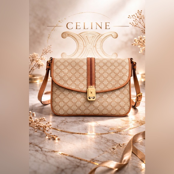 Celine Handbags - Celine M06 Tan and Brown Crossbody | Macadam Triomphe | Size: 1.5 X 7.5 X 9.5